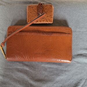 Margot Brown Embossed Clutch and Wristlet Set